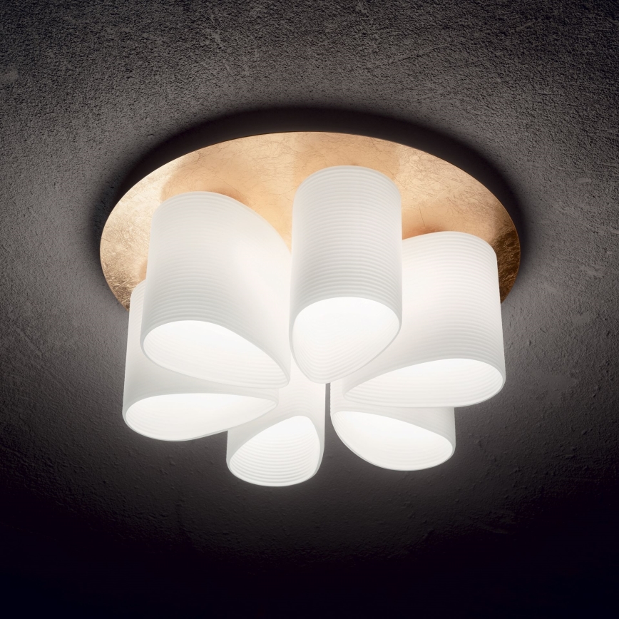 Ideal Lux - Plafón DAISY 6xE27/52W/230V diá. 60 cm dorado/blanco