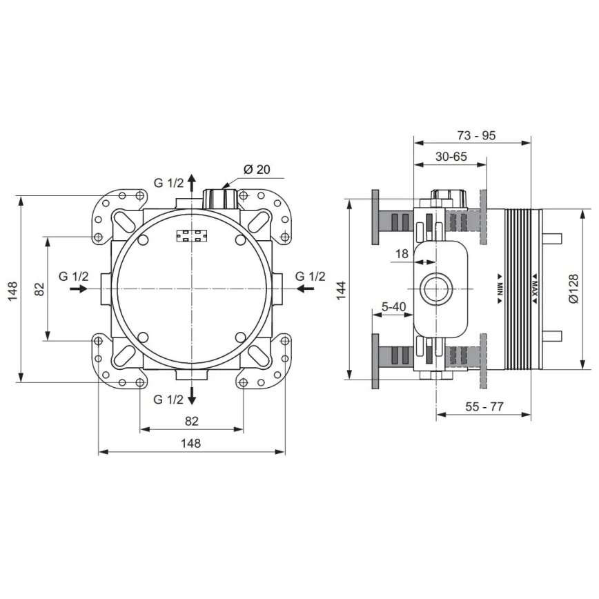 Ideal Standard A1000NU - Cuerpo de instalación para grifería empotrada BUILT-IN azul