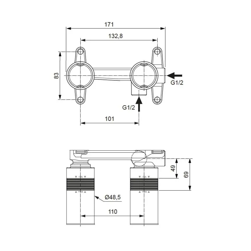 Ideal Standard A1313NU - Cuerpo de instalación para mezclador empotrado de lavabo BUILT-IN azul
