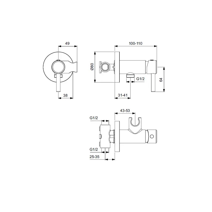 Ideal Standard A5809AA - Grifo para bidé de instalación empotrada IDEALSPRAY cromado brillante