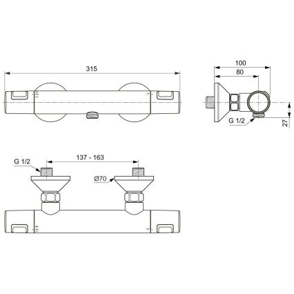 Ideal Standard A7201AA - Grifo termostático de ducha CERATHERM T25, cromo brillante