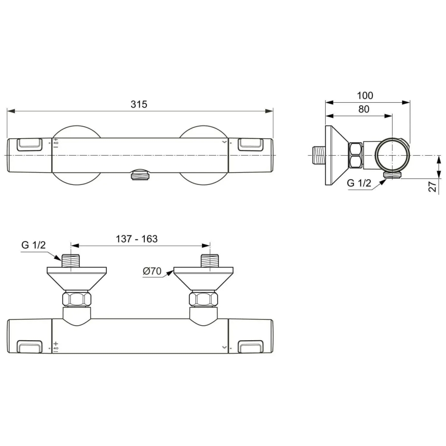 Ideal Standard A7201AA - Grifo termostático de ducha CERATHERM T25, cromo brillante