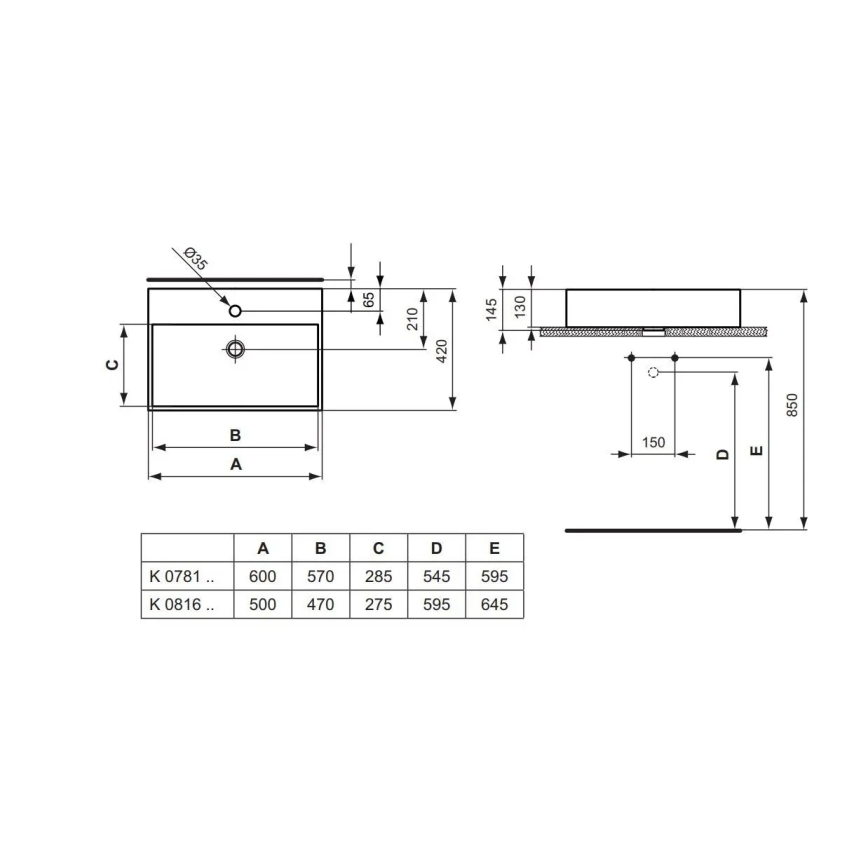 Ideal Standard K081601 - Lavabo sobre encimera STRADA 60x42 cm cerámica/blanco