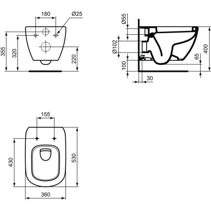 Ideal Standard T007801 - Inodoro suspendido TESI cerámica/blanco