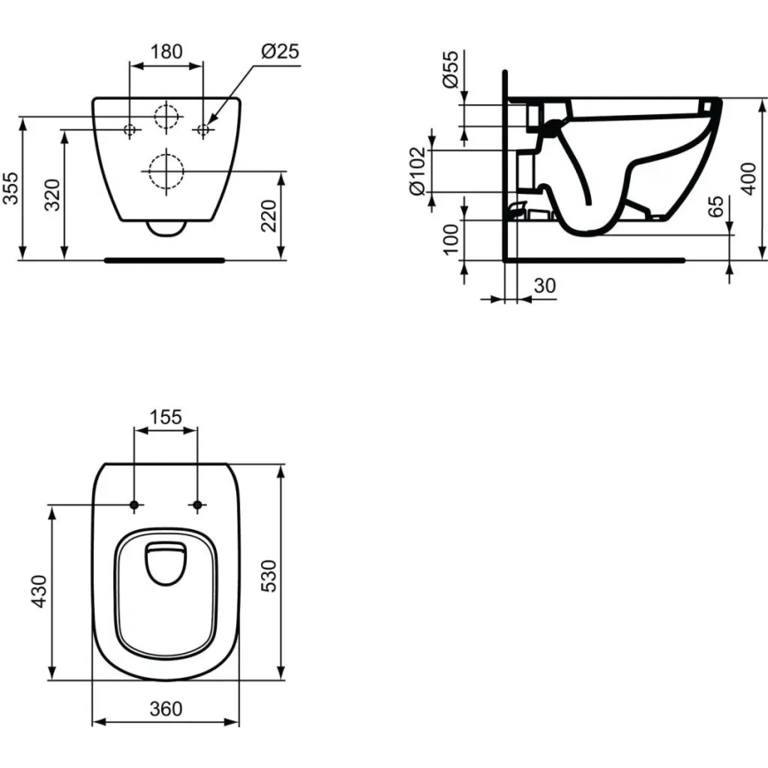 Ideal Standard T007801 - Inodoro suspendido TESI cerámica/blanco
