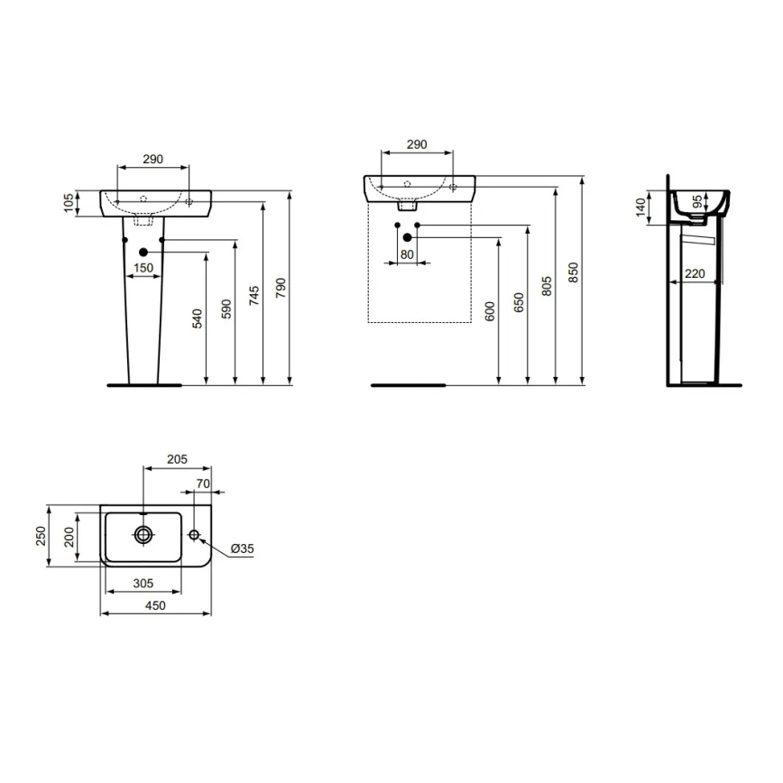 Ideal Standard T458601 - Lavabo suspendido I.LIFE S 45 x 25 cm cerámica/blanco