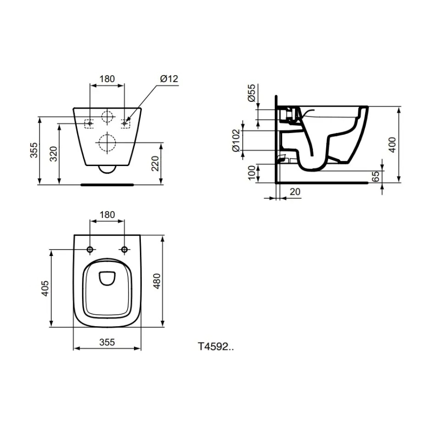 Ideal Standard T459201 - Inodoro suspendido sin borde I.LIFE S cerámica/blanco