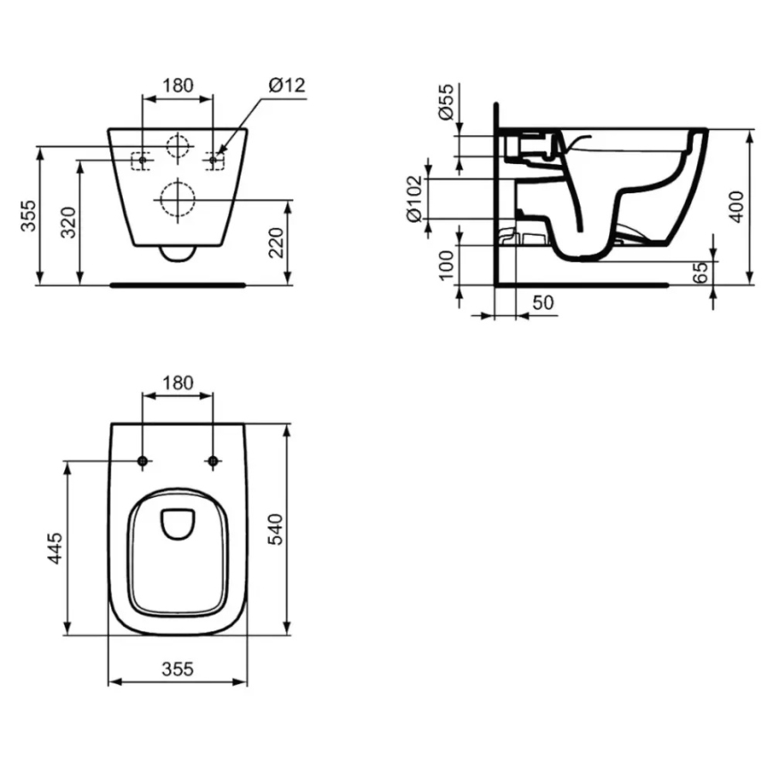 Ideal Standard T461401 - Inodoro suspendido sin reborde I.LIFE B cerámica/blanco