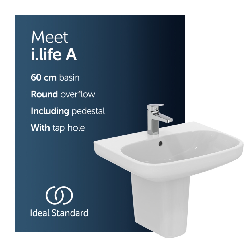 Ideal Standard T470501 - Lavabo suspendido I.LIFE A 60x48 cm cerámica/blanco