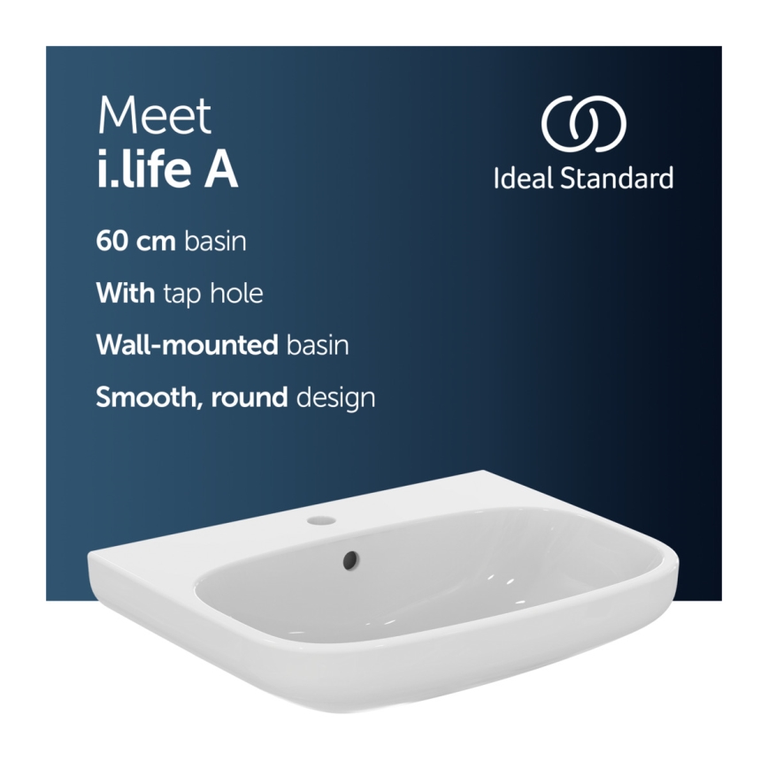 Ideal Standard T470501 - Lavabo suspendido I.LIFE A 60x48 cm cerámica/blanco