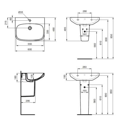 Ideal Standard T470501 - Lavabo suspendido I.LIFE A 60x48 cm cerámica/blanco