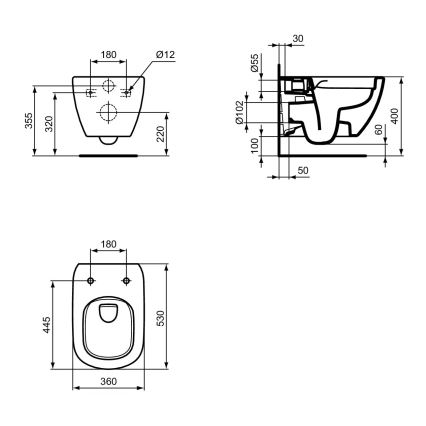 Ideal Standard T493201 - Inodoro suspendido sin borde TESI cerámica/blanco