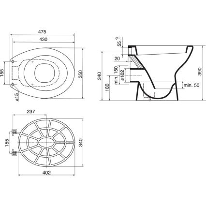 Ideal Standard VV612000 - Rejilla de plástico para lavadero 34x40,2 cm, gris