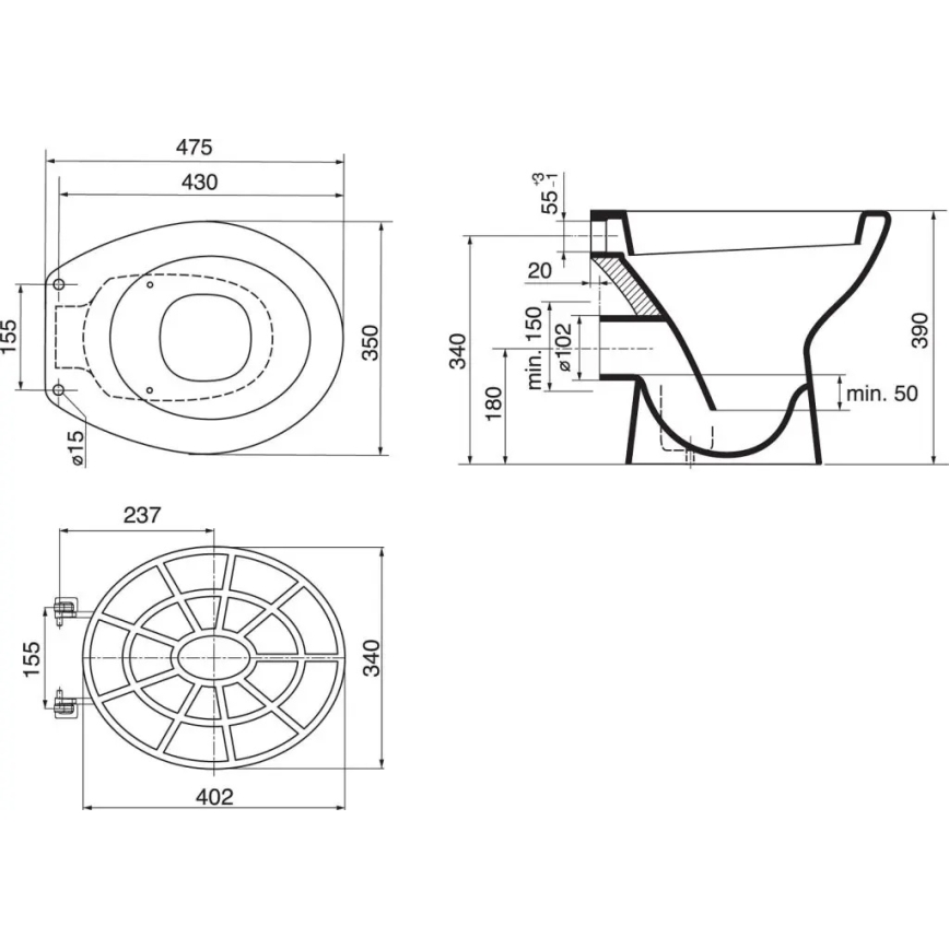 Ideal Standard VV612000 - Rejilla de plástico para lavadero 34x40,2 cm, gris