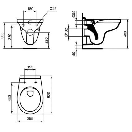 Ideal Standard W331301 - Inodoro suspendido sin reborde SIMPLICITY cerámica/blanco