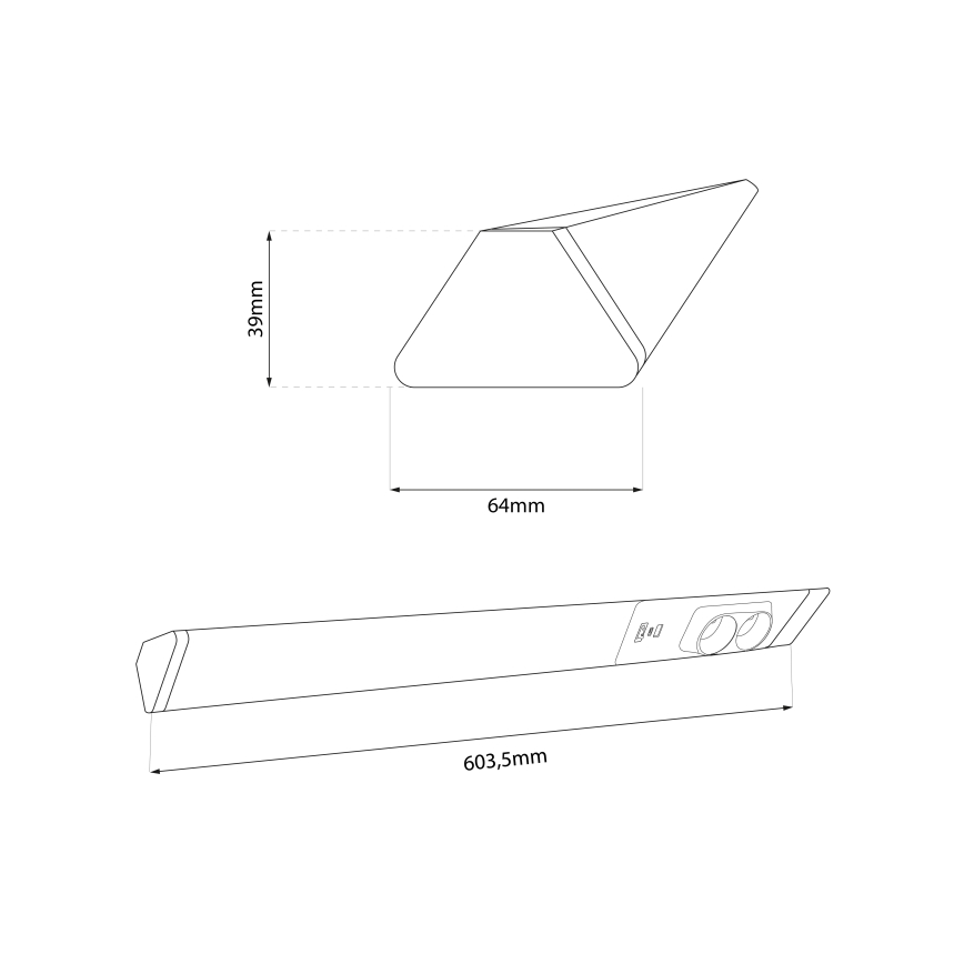 Iluminación LED bajo mueble con tomas y USB puertos LED/18W/230V 4000K plata