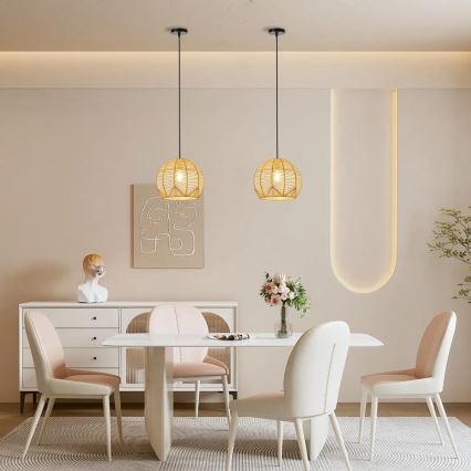 Lámpara colgante PELO 1xE27/40W/230V diá. 30 cm ratán