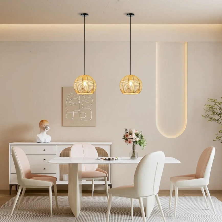 Lámpara colgante PELO 1xE27/40W/230V diá. 30 cm ratán