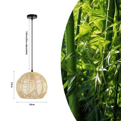 Lámpara colgante PELO 1xE27/40W/230V diá. 30 cm ratán