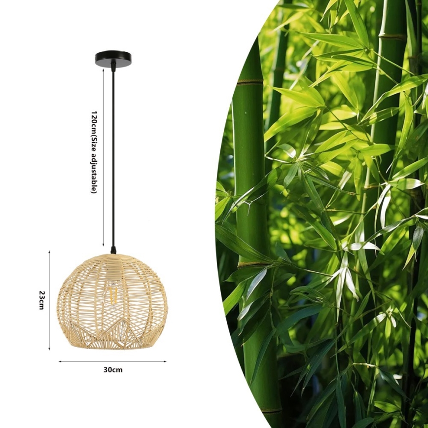 Lámpara colgante PELO 1xE27/40W/230V diá. 30 cm ratán