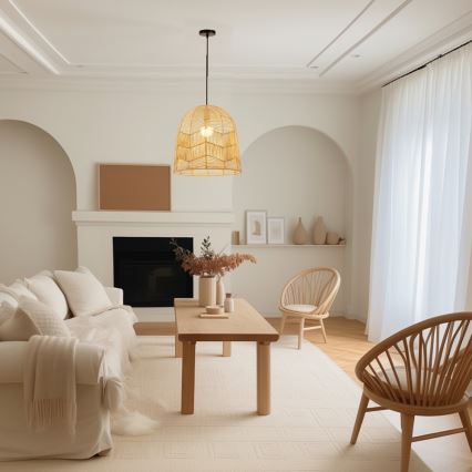 Lámpara colgante PELO 1xE27/40W/230V diá. 50 cm ratán