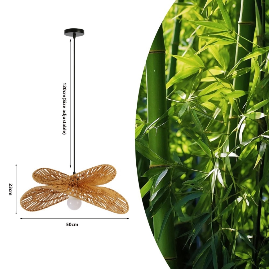 Lámpara colgante MARIPOSA 1xE27/40W/230V diá. 50 cm yute