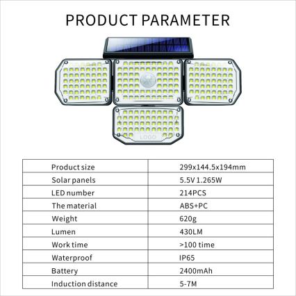 Aplique LED solar con sensor LED/5W/5,5V IP65 2400 mAh