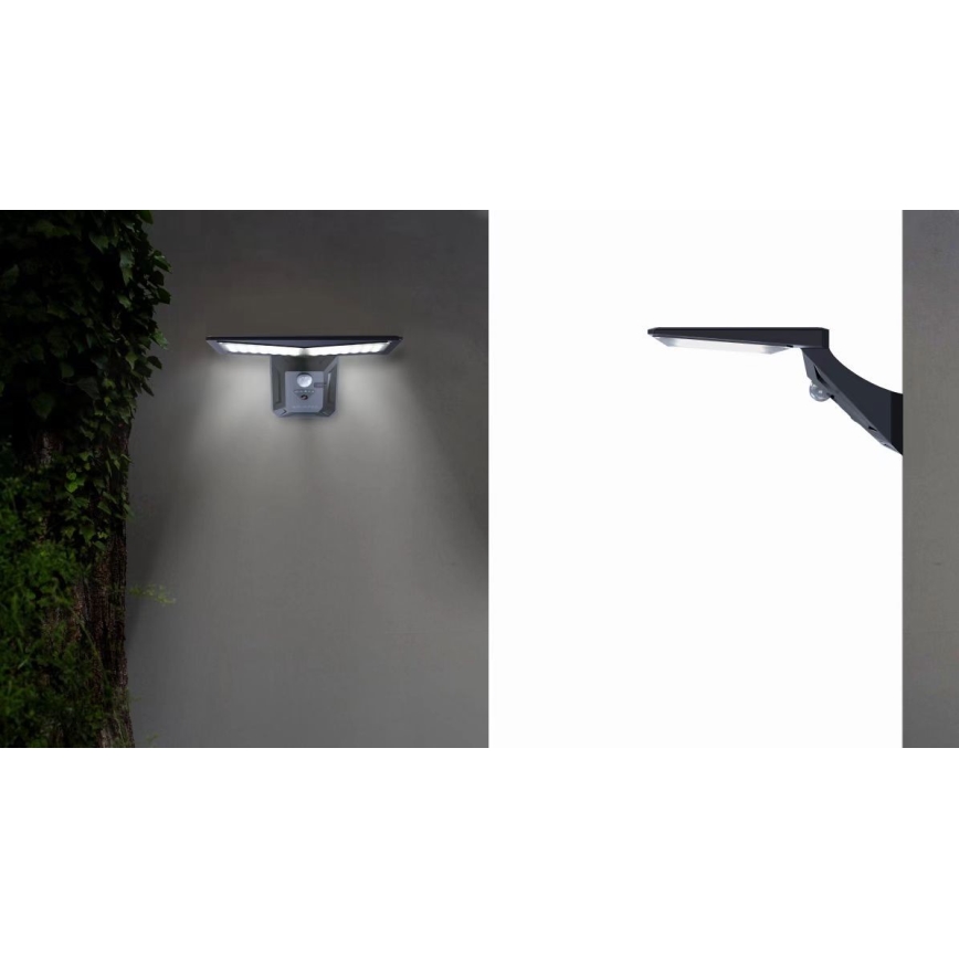 Aplique LED solar con sensor LED/2,6W/5,5V IP65 1800 mAh negro