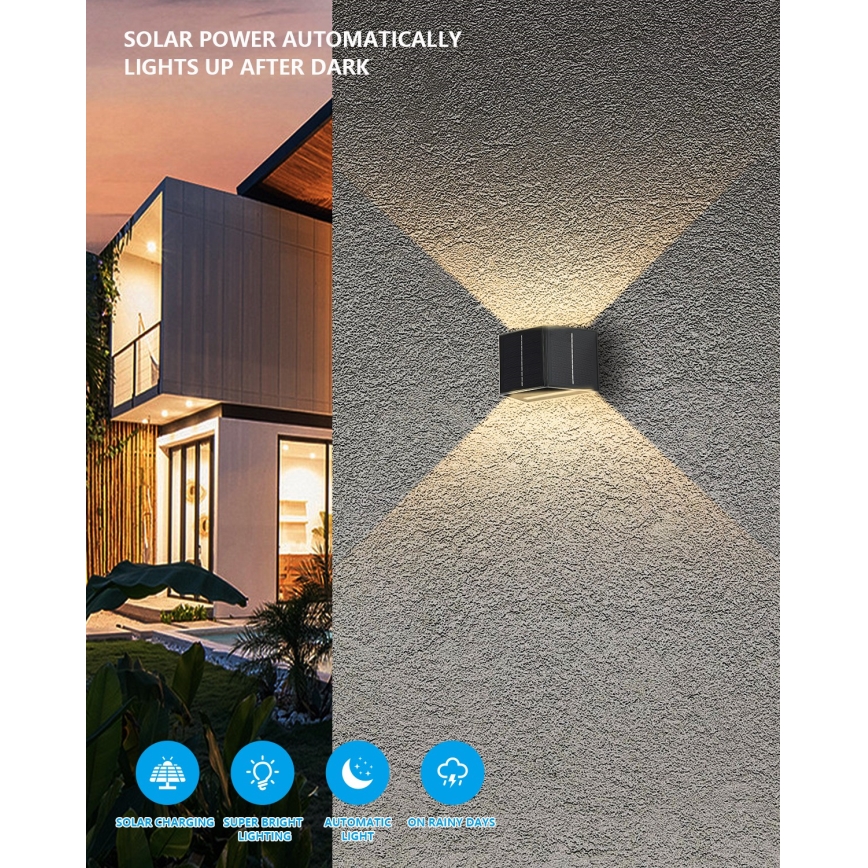 Lámpara de pared solar LED con sensor LED/2W/5V IP54 1300 mAh