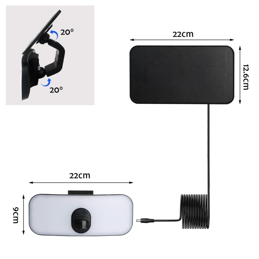 Aplique LED solar con sensor LED/13W/3,7V 4000K IP65 400 mAh