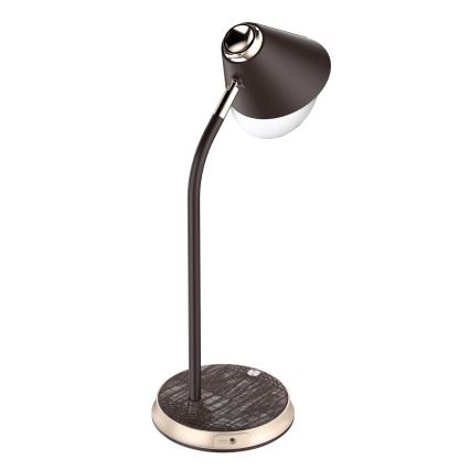 Lámpara de mesa LED regulable con cargador inalámbrico FINCH LED/9W/12/230V marrón/dorado