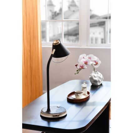 Lámpara de mesa LED regulable con cargador inalámbrico FINCH LED/9W/12/230V gris/cromo brillante