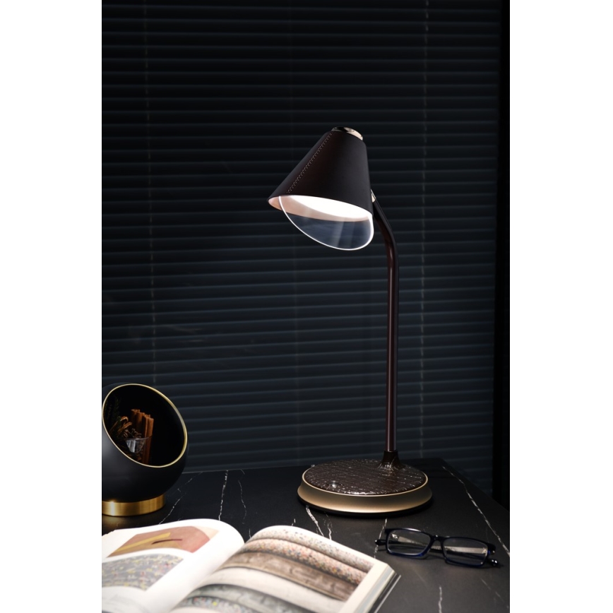 Lámpara de mesa LED regulable con cargador inalámbrico FINCH LED/9W/12/230V gris/cromo brillante