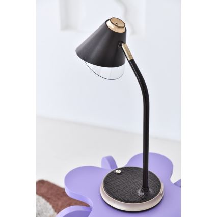 Lámpara de mesa LED regulable con cargador inalámbrico FINCH LED/9W/12/230V gris/cromo brillante
