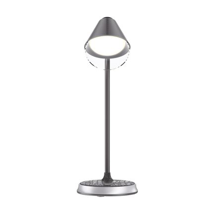 Lámpara de mesa LED regulable con cargador inalámbrico FINCH LED/9W/12/230V gris/cromo brillante