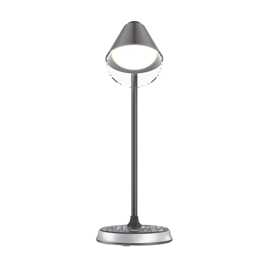Lámpara de mesa LED regulable con cargador inalámbrico FINCH LED/9W/12/230V gris/cromo brillante