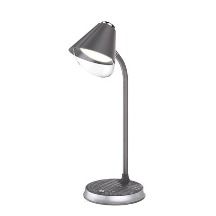 Lámpara de mesa LED regulable con cargador inalámbrico FINCH LED/9W/12/230V gris/cromo brillante