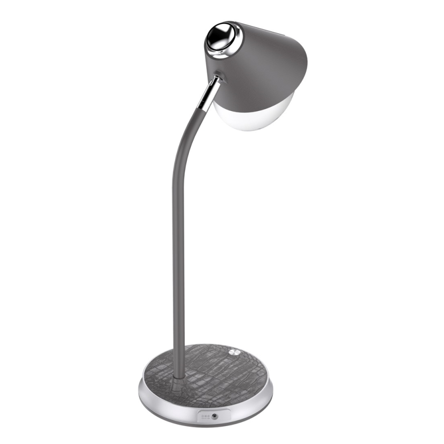 Lámpara de mesa LED regulable con cargador inalámbrico FINCH LED/9W/12/230V gris/cromo brillante
