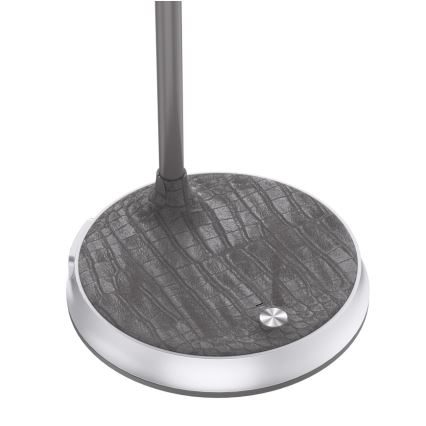 Lámpara de mesa LED regulable con cargador inalámbrico FINCH LED/9W/12/230V gris/cromo brillante