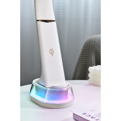 Lámpara de mesa LED RGB regulable con cargador inalámbrico CORELLA LED/7W/12/230V blanco