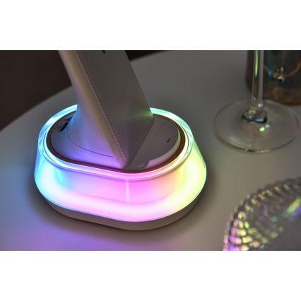 Lámpara de mesa LED RGB regulable con cargador inalámbrico CORELLA LED/7W/12/230V blanco