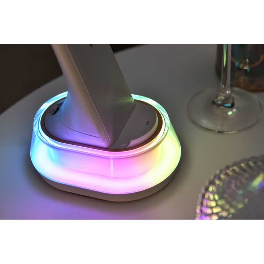 Lámpara de mesa LED RGB regulable con cargador inalámbrico CORELLA LED/7W/12/230V blanco