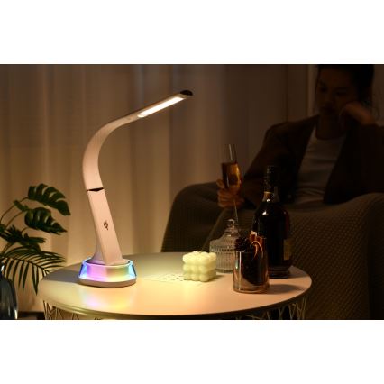 Lámpara de mesa LED RGB regulable con cargador inalámbrico CORELLA LED/7W/12/230V blanco