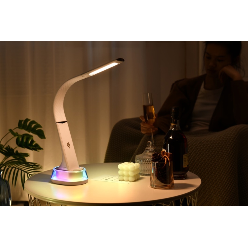 Lámpara de mesa LED RGB regulable con cargador inalámbrico CORELLA LED/7W/12/230V blanco