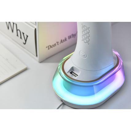 Lámpara de mesa LED RGB regulable con cargador inalámbrico CORELLA LED/7W/12/230V blanco