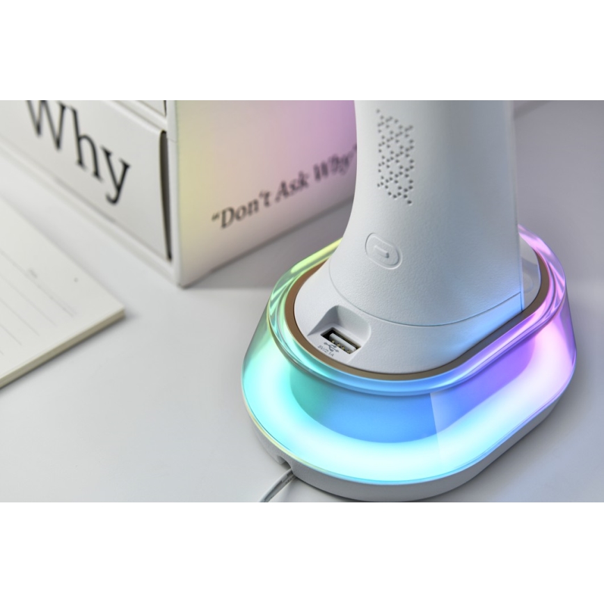 Lámpara de mesa LED RGB regulable con cargador inalámbrico CORELLA LED/7W/12/230V blanco