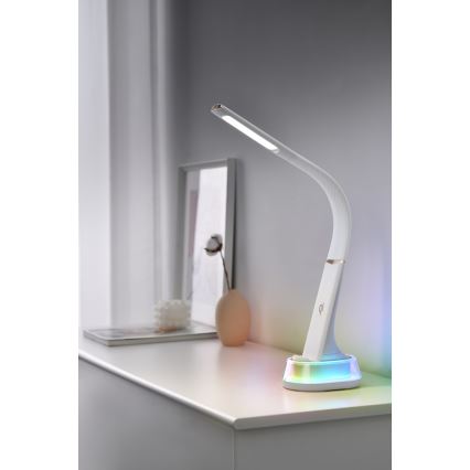 Lámpara de mesa LED RGB regulable con cargador inalámbrico CORELLA LED/7W/12/230V blanco