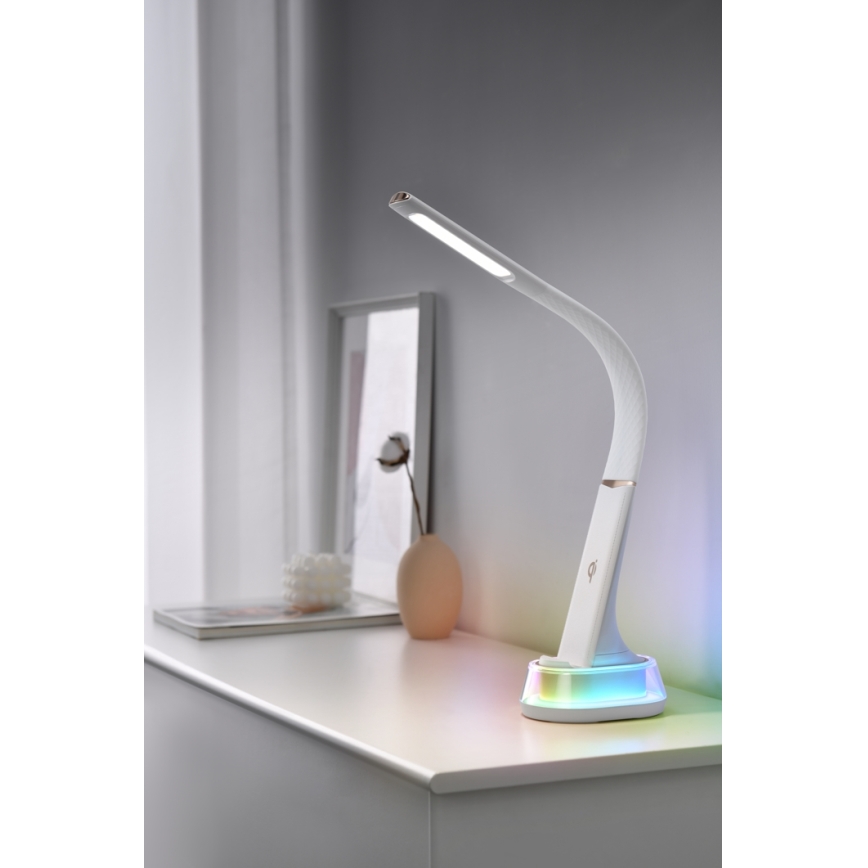 Lámpara de mesa LED RGB regulable con cargador inalámbrico CORELLA LED/7W/12/230V blanco