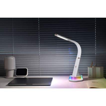 Lámpara de mesa LED RGB regulable con cargador inalámbrico CORELLA LED/7W/12/230V blanco