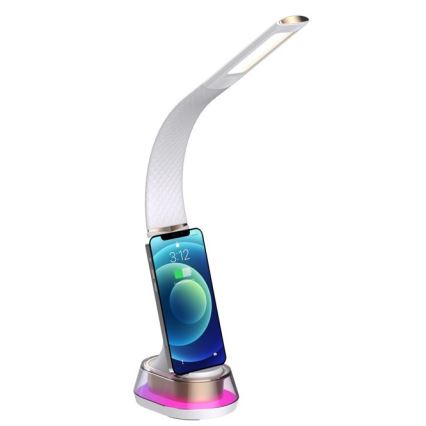 Lámpara de mesa LED RGB regulable con cargador inalámbrico CORELLA LED/7W/12/230V blanco